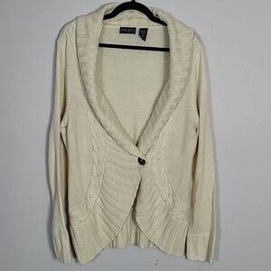 Vintage Yarn Art Chunky Cable Knit Cardigan Size L Cream Ivory Coastal Women